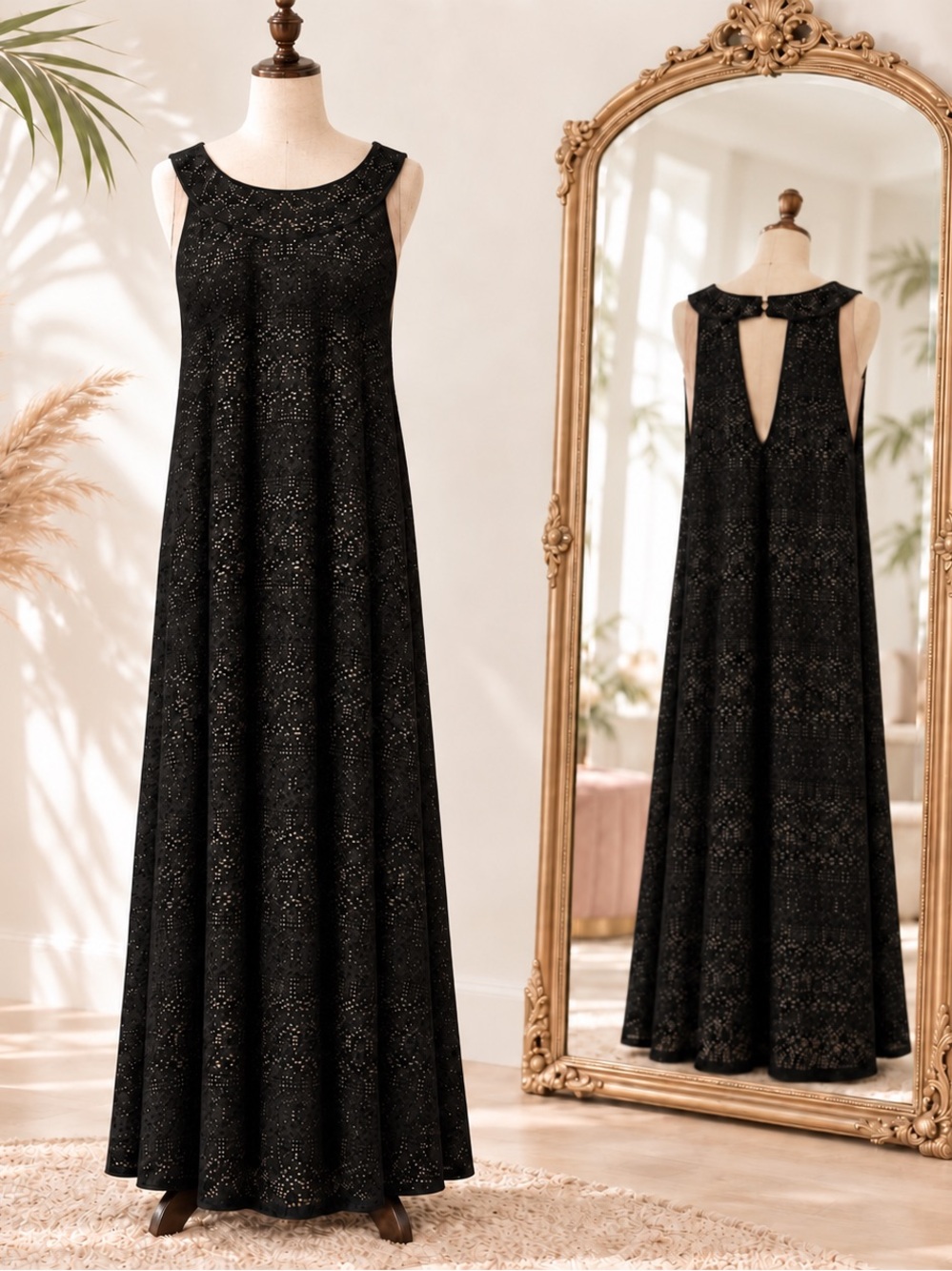 Alya Francesca's Black Lace Overlay Dress with Nude Lining - Size Medium M